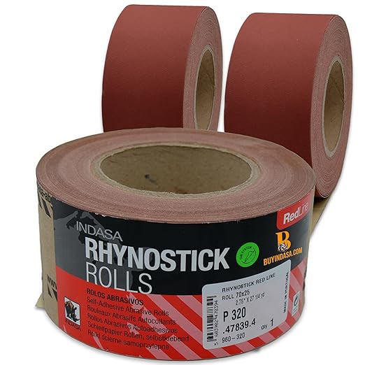Indasa 2.75" PSA Sandpaper Roll - Rhynostick 80-Grit 27 Yard Long Continuous Roll, Self-Adhesive Stickyback Sand Paper for Woodworking, Automotive, Metal (Aluminum Oxide Plus Lubricant), Redline
