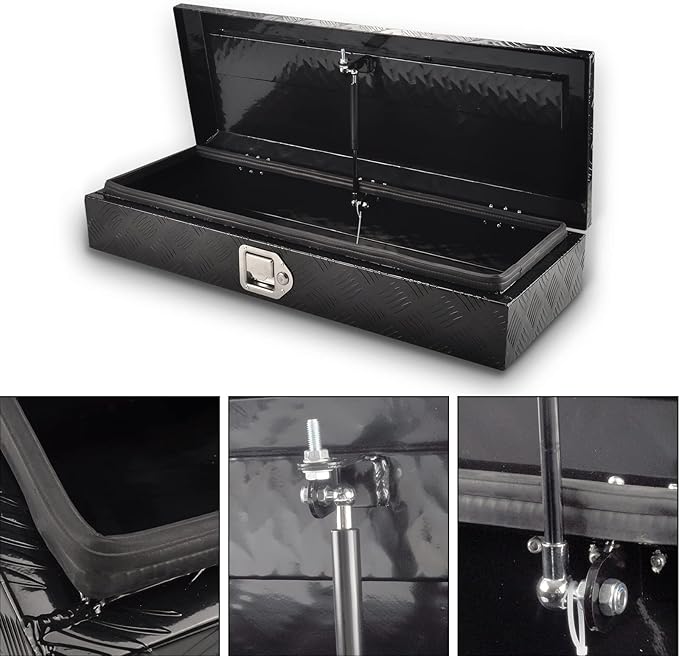 34.5 Inch Aluminum Truck Bed Tool Box 5 Bar Tread Waterproof Truck Tool Boxes Storage Organizer with Lock & Keys, Black(34.5"x12.75"x6.4")