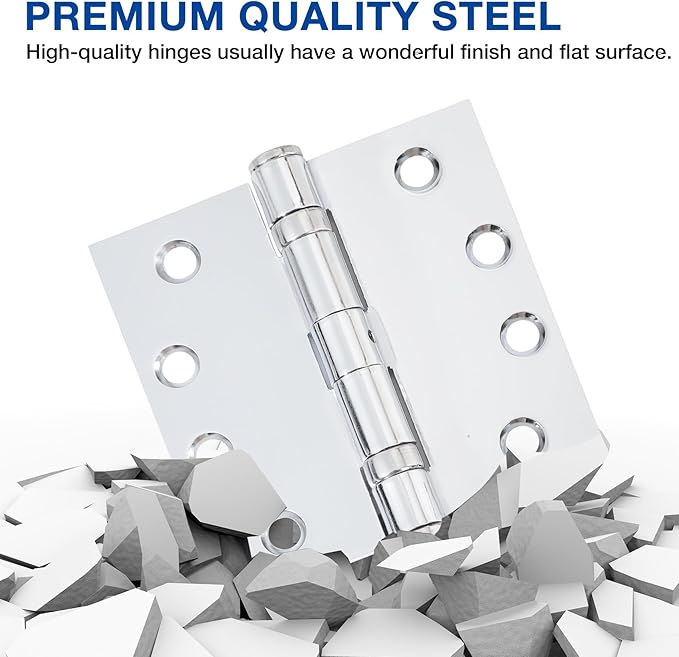 2 Pack Polished Chrome 4 Inch Heavy Duty Commercial Ball Bearing Door Hinges