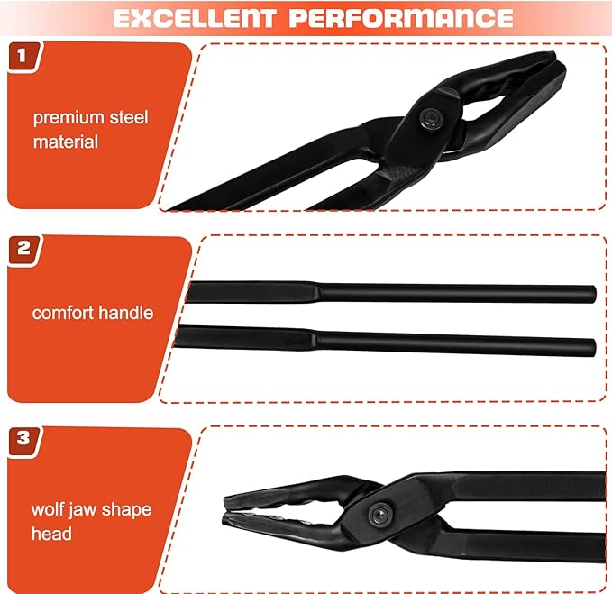Blacksmith Tongs Wolf Jaw Blacksmithing Tool for Beginner & Professional Blacksmiths Bladesmiths & Craftsmen (15 in)