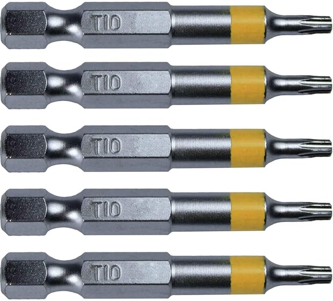 T10 Torx/Star Driver Bit - Color Coded 2" Torx/Star Drive Quick Change Shank Bit for Screws and Fasteners Requiring T10 Size Bits (5 Pack)