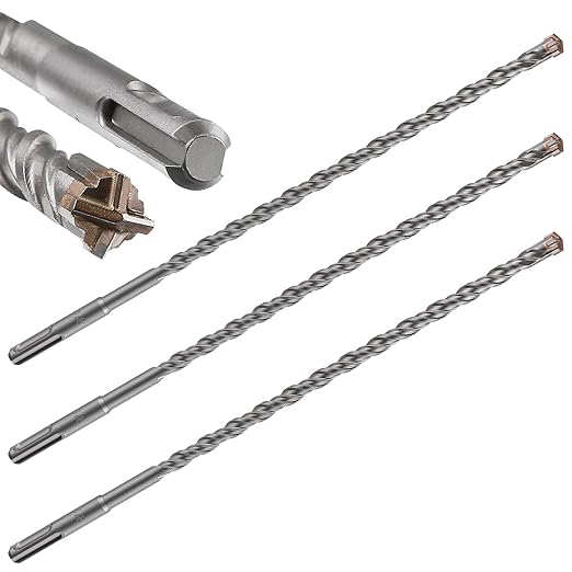 Concrete Drill Bit 3pcs 3/8" X 10"-8" Cross-Type Double Thread Carbide Material Suitable for Concrete, Brick, Cement Walls, Stone