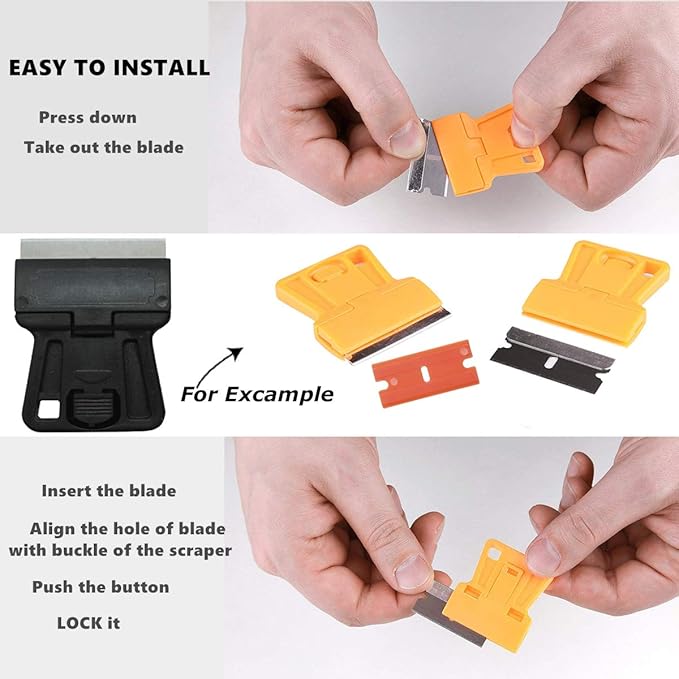 Mini Plastic Razor Blade Scraper High Visibility Window Scraper Paint Scraper with 5 Spare Metal Razor Scraper Blades Scraping Sticker Decal Residue Label,Black