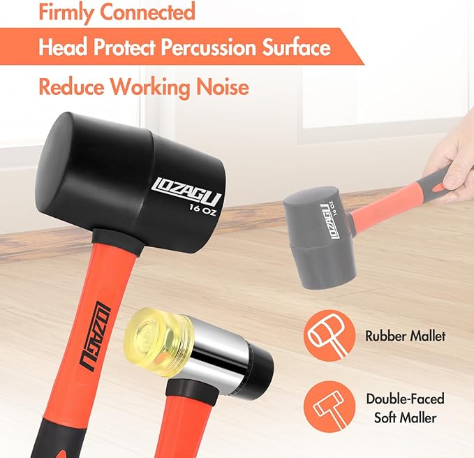 5-Piece Hammer Set, 2LB Dead Blow Hammer | 16oz Claw Hammer | 16oz Rubber Mallet | 35mm Double-Faced Soft Mallet | 8oz Small Hammer