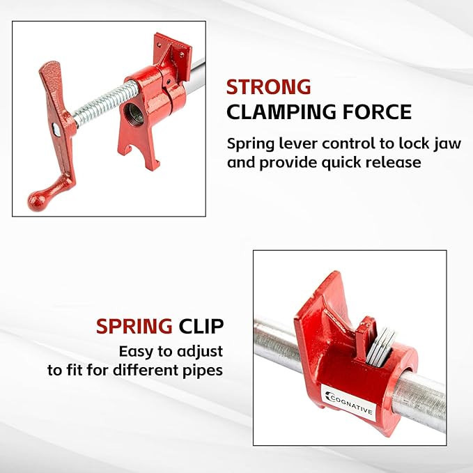 COGNATIVE 3/4" 2-Pack Pipe Clamp for Woodworking Heavy Duty Cast Iron Quick Release Pipe Clamps with stand Home Improvement, Workshop and Construction Site