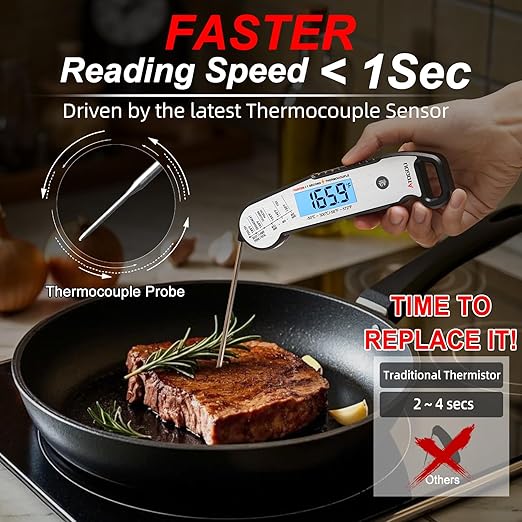 Atogou Professional Food & Meat Thermometer, 1 Sec Instant Read & 짹0.5??Accuracy, Thermocouple Sensor, IP67 Waterproof Digital Thermometer for Cooking, BBQ, Grill Gifts for Men Him Dad Birthday