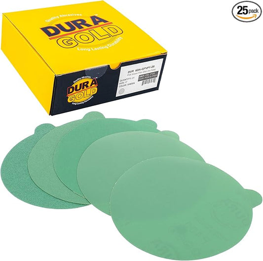 Dura-Gold Premium 80, 120, 220, 320, 400 Grit 6" Green Film PSA Sanding Discs, 5 Each, 25 Total - Self Adhesive Stickyback Sandpaper Discs for DA Sander, Sand Automotive Paint Woodworking Wood, Metal