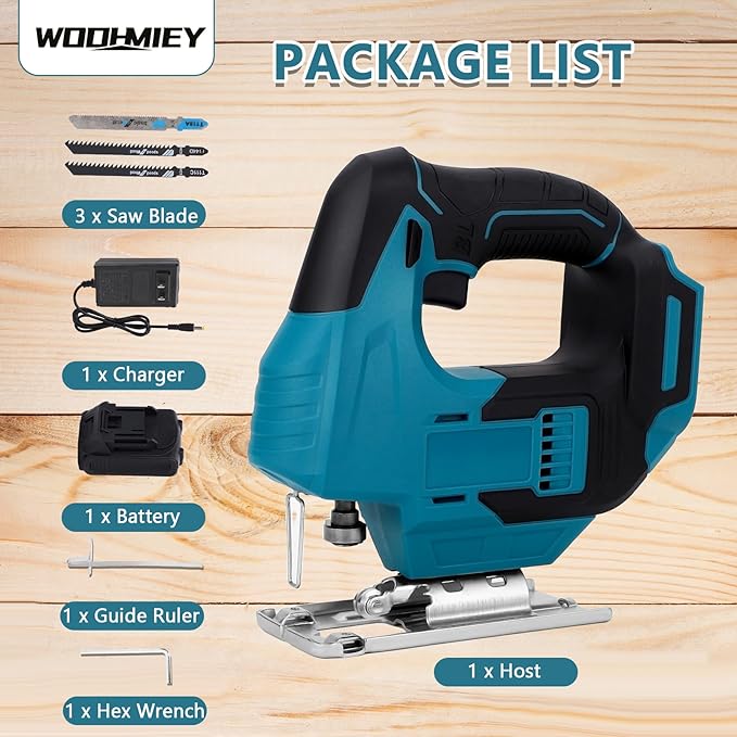 20V Brshless Cordless Jig Saw,Cordless Jig Saw Kit Varible Speed with LED Light, 55mm Cutting Thickness, Brushless Motor, Blue Color, Battery Charger for Metal Cutting