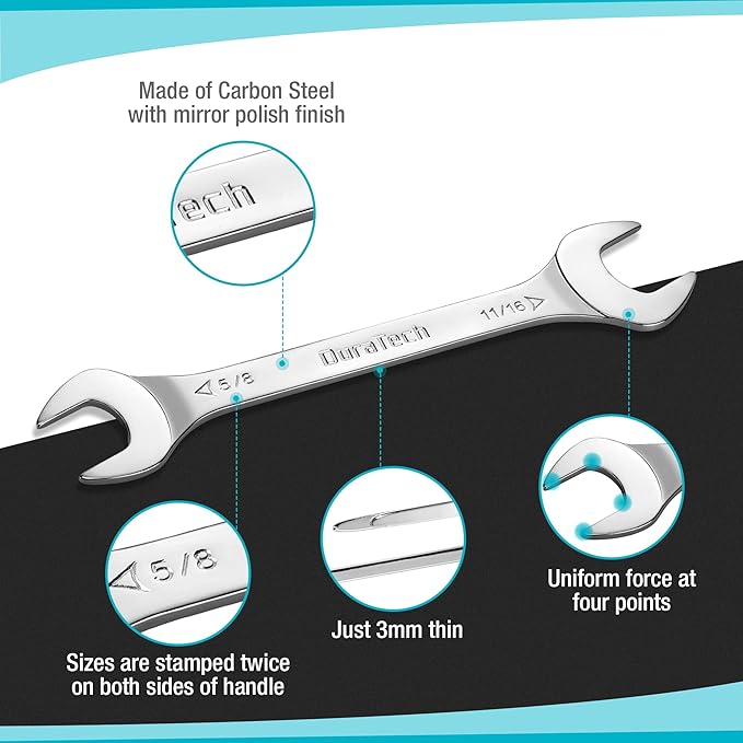 DURATECH 5/8 Inch x 11/16 Inch Super-Thin Open End Wrench, SAE