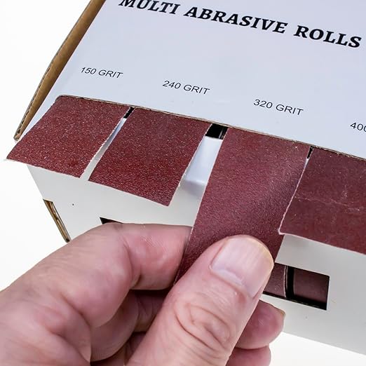 Sandpaper Roll竊똄mery Cloth Roll,150 240 320 400 Grits竊똄ach Roll 1 Inch Wide and 19.7 Feet Long in Box, Suitable for Household Rust Removal, Woodworking and Metal Polishing