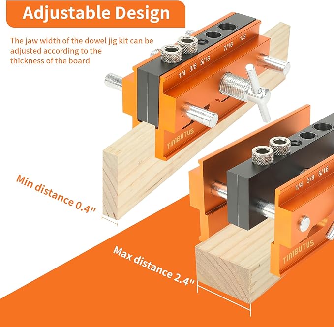 Self Centering Doweling Jig Kit - Adjustable Width Dowel Jig Kit for Straight Holes, Biscuit Joiner Set, 6 Bushings, 3 Size Drill Bits - Woodworking Precision Tool