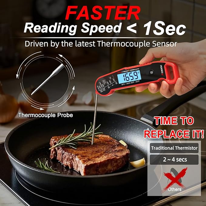 Atogou Professional Food & Meat Thermometer, 1 Sec Instant Read & 짹0.5??Accuracy, Thermocouple Sensor, IP67 Waterproof Digital Thermometer for Cooking, BBQ, Grill Gifts for Men Him Dad Birthday