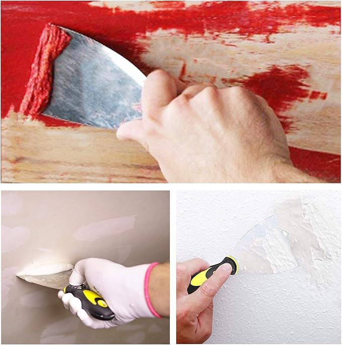 Putty Knife Set, 4 PCS (2,3,4,6 inch) Spackle Putty Knives, Metal Scrapers, Putty Scrapers for Drywall, Putty, Decals, Wallpaper, Baking, Patching and Painting