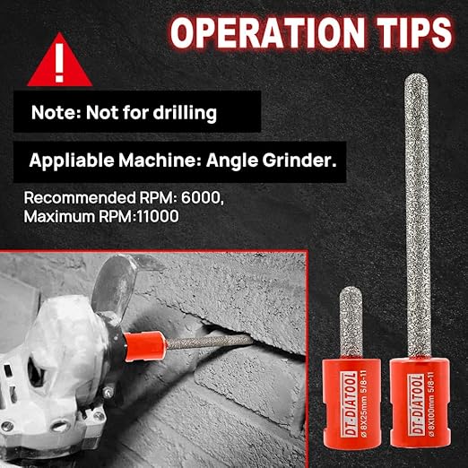 DT-DIATOOL Diamond Mortar Raking Bit for Brick Joints Stone Masonry Granite Diameter 5/16"x1" (8x25mm), 5/8 inch-11 Thread Router Bit