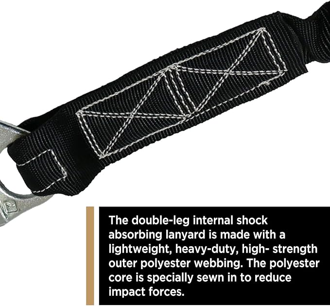 AFP 6FT Double Leg Internal Shock Absorbing Safety Fall Protection Lanyard with Dual Aluminum Pelican Rebar & Steel Snap Hook | Heavy-Duty Webbing | OSHA & ANSI Rated (Aluminum)