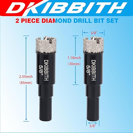 DKIBBITH 5/8" Diamond Hole-Saw Bits with Pilot Drill Bit - 2 Pack 5/8" Diamond Tipped Tile Hole Saws with Guiding Bit for Porcelain Tile Ceramic Pottery Granite Stone Glass Bottles 16mm.
