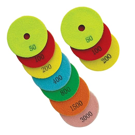 5" Wet Diamond Polishing Pads Set (2X50, 2X100, 2X200, 2X400, 2X800, 2X1500, 2X3000 Grit) - Dark Resin for Granite, Marble, Quartz, Engineered Stone