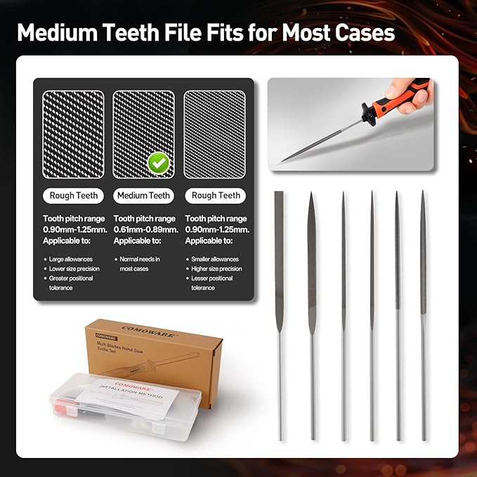 COMOWARE File & Handsaw Set, 3 Saw Blades & 12 Diamond/Needle Files, Quick Change Mechanism Metal Flies Tool Portable Case for Woodworking DIY Model Crafting Plastic Cutting Tools