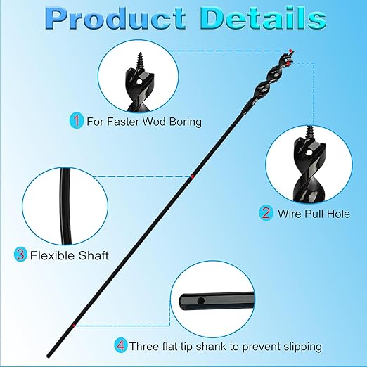 Flexible Installer Drill Bit for Pulling Wires Through Walls Ceilings and Sidewalks,54-Inch Long, 9/16-Inch Auger with a Fish Eye Hole and Screw Point, 3/16" 3-Flat Anti-Slip Shank