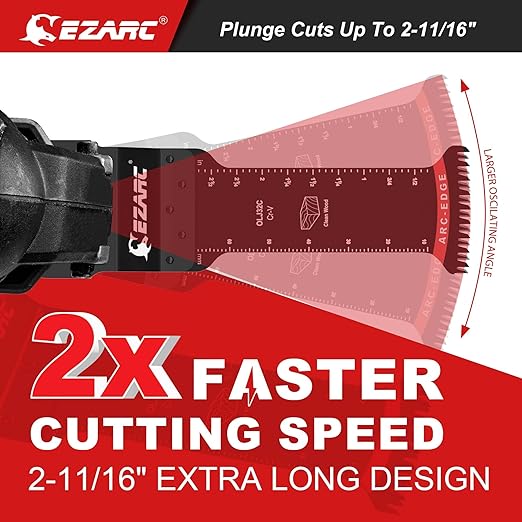 EZARC Japanese Tooth Oscillating Saw Blades, 20 PCS Extra-Long Arc Edge Oscillating Multitool Blades Clean Cut for Wood and Plastic, Universal Quick Release Multi Tool Blades Kits