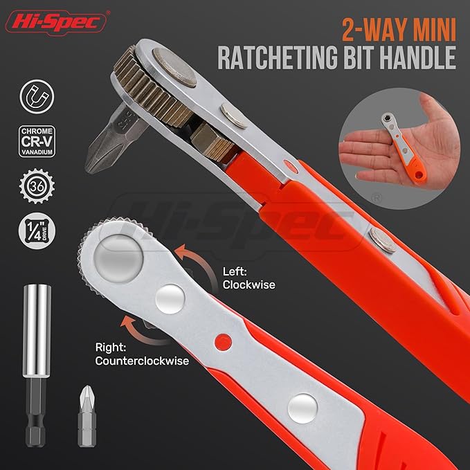 Hi-Spec 48pc Ratcheting Screwdriver & Socket Set, 1/4" Drive Mini Bit Ratchet and Quick-Release Ratchet, CR-V Sockets 4??4 mm, Security Bits in Portable Case