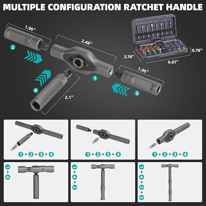 42 in 1 Magnetic Screwdriver Set, Ratchet Screwdriver Magnetic, 42 in 1 Diy Screwdriver Set Ratchet Handle Detachable Versatile Toolkit for PC, Furniture, Bicycle (Grey)