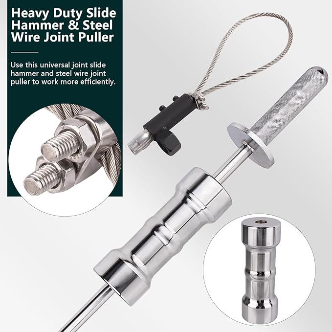 Inner CV Joint Removal Tool Kit, 10 Pounds Heavy Duty Slide Hammer Front Wheel Drive Axle Half Shaft Removal Puller Tool Set, 63mm 48mm CV Joint Fork Adapter Attachments