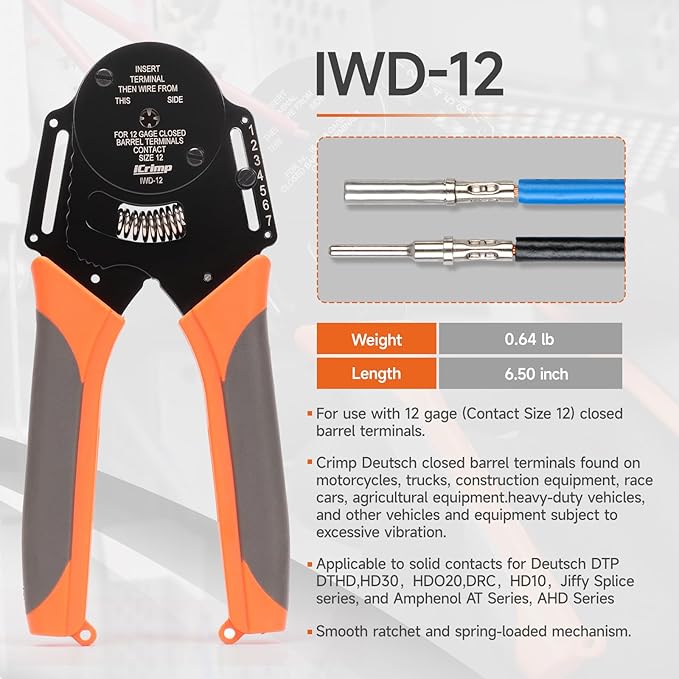 iCrimp Closed Barrel Crimper 4 Way Indent,8 Impression Type for Deutsch Solid Contacts gage 12 (IWD-12)