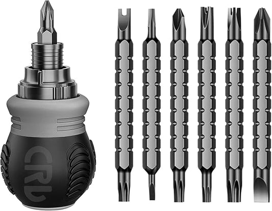 Short ratchet screwdriver CR-V hardened hard dual-purpose screwdriver head Telescopic dual-purpose screwdriver cross Slotted screwdriver head Screwdriver powerful magnetic multi-function