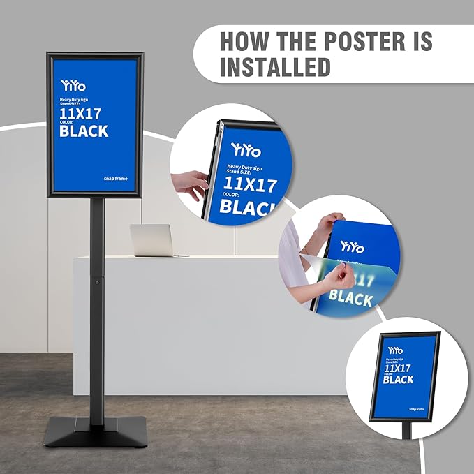 YIYO Sign Stand Poster Stand竊똞djustable heavy duty pedestal Sign Holder Floor Stand竊똞luminium frame floor standing for display11*17 inch竊똁lack (11*17 Black)