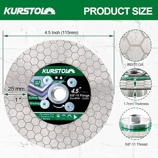 Tile Diamond Saw Blade - 10pcs 4.5"/115mm Dual-Purpose Diamond Cutting Disc,Angel Grinder Blade Arbor 5/8"-11 Thread for Cutting and Grinding Ceramic Tiles,Porcelain,Granite,Marble