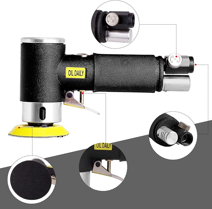 Mini Air Sander,Random Orbital Air Sander Kit,Mini Pneumatic Sander for auto sanding tools kits with 1/2/3inch Polishing Sponge & Wool Pads Sandpapers (1"2"3" Buffer&Sander Kit)