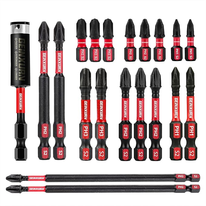 Impact Tough Phillips Bits PH1/PH2/PH3 Insert Driver Bits,19Pack Bulk Phillips Screwdriver Bits Set with 1Pcs Impact Bit Holder