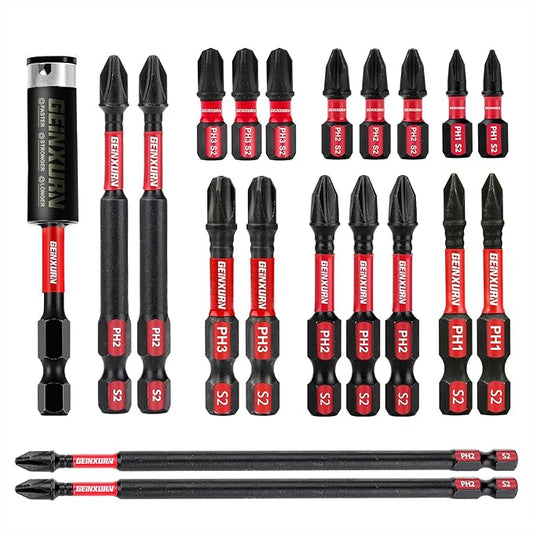 Impact Tough Phillips Bits PH1/PH2/PH3 Insert Driver Bits,19Pack Bulk Phillips Screwdriver Bits Set with 1Pcs Impact Bit Holder
