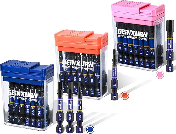 Impact Hex Screwdriver Bits Set,45 Pcs 2" Magnetic SAE (5/32",3/16",1/8",1/4") S2 Steel Multi Driver Bits with Storage Colorful Box