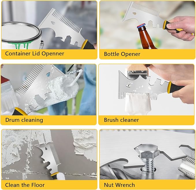DEKEones 13-In-1 Paint Scraper Tool, Stainless Steel Painters Tool, Heavy Duty Paint Brush Cleaner Tool and Roller Cleaning Tool