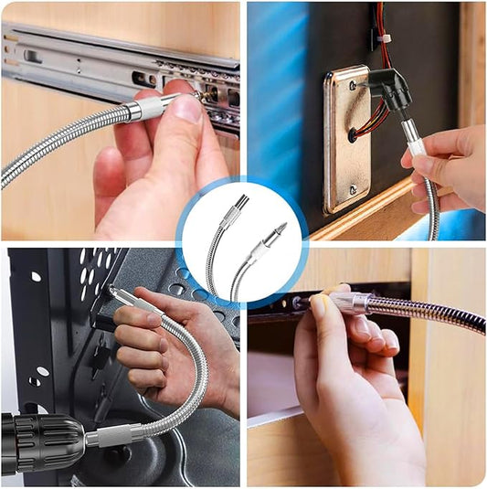 17Pcs Tools Flexible Drill Bit Extension,Include 3Pcs Rotatable Socket Adapter 2Pcs Hex Shank 105째 Right Angle Drill Attachment 10 Short Screwdriver Bits 90째 Angled Bits & Bendable Drill Bit Extension