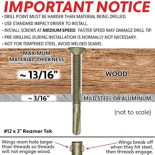 12x2#10 x 1-5/8" Reamer Tek Torx/Star Head Self-Drilling Wood to Metal Screws - for Flatbeds, Trailers - T-30 Torx Screw Head 1 Pound - 68 Screws