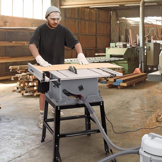 Table Saw 10 Inch 15A Multifunctional Saw With Stand & Push Stick, 5000RPM Portable Jobside Table Saw, 90° Cross Cut and 0-45° Bevel Cut Saw with Adjustable Blade Height for Woodworking, Jobsite
