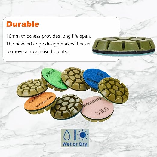 3 inch *10mm Resin Bond Diamond Polishing Pucks,Grit 400 Set of 3, Hook and Loop Polishing Pad,for Concrete Cement Rerrazzo Marble Granite Floor,Grit 400