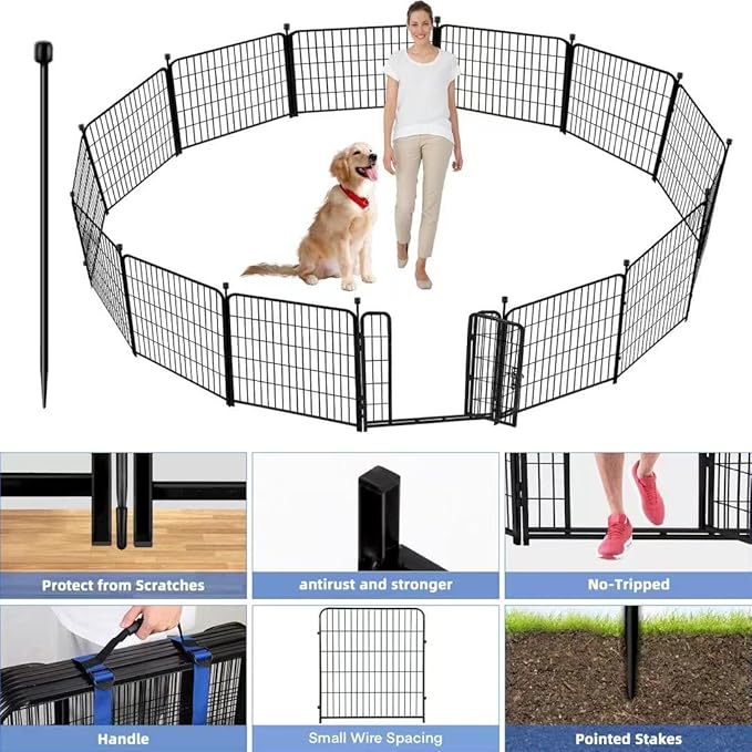 ADAVIN Garden Fence with Gate 36 in(H)횞31 Ft(L) 14 Panels, Camping Fence, Tall Animal Barrier Fence, Pet Fences for Dogs Outside, Black Metal Decorative Garden Fencing, Flower Bed Fencing