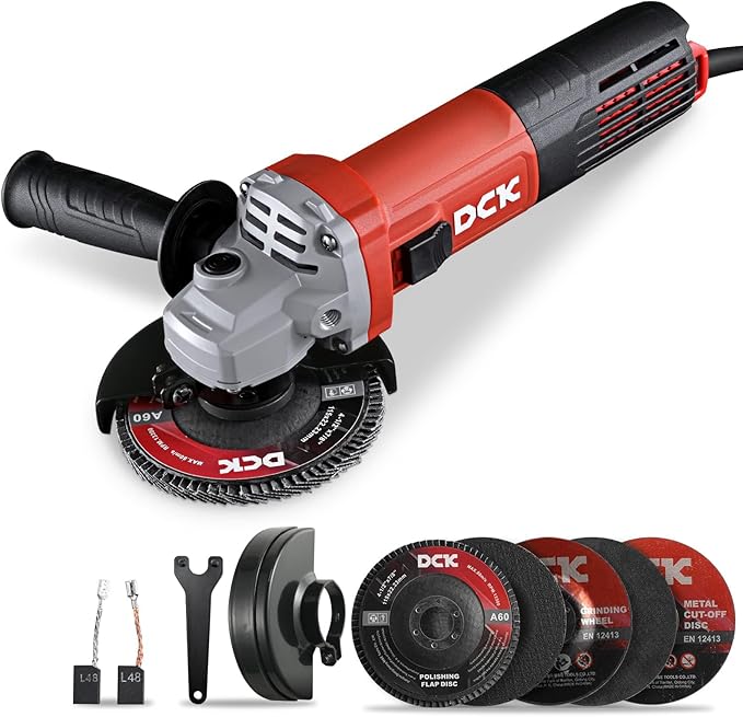 9.0 Amp Angle Grinder, 4-1/2 Inch Electric Grinder Power Tool, 11800 RPM, Auxiliary Handle and 2 Safety Guards, 6 Piece Discs, Copper Angle Grinder for Cutting, Grinding, Polishing (KSM17-115B)