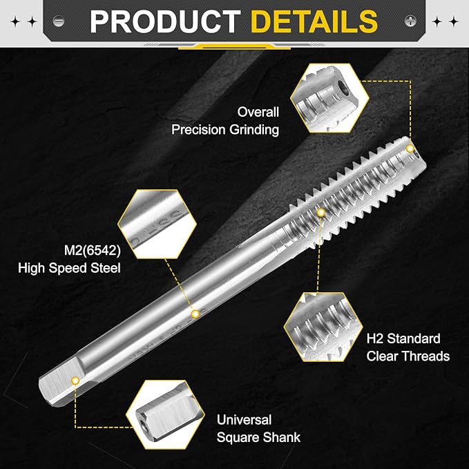 uxcell Hand Plug Tap M8 x 1.5 H2 Metric Thread Plug Style Taps Straight Flute Screw Tapping Threading Tool High Speed Steel HSS6542
