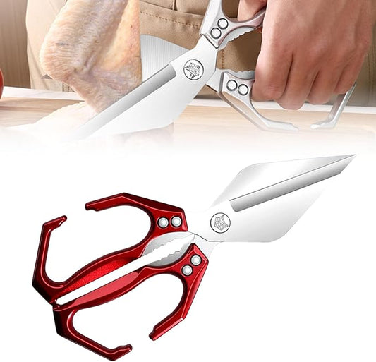 Multifunctional Heavy-Duty Kitchen Shears, Heavy Duty Kitchen Scissors, Poultry Shears with Ergonomic Handle, Food Scissors for Chicken Meat Seafood Bone Cutting, Cooking Accessories (Red)