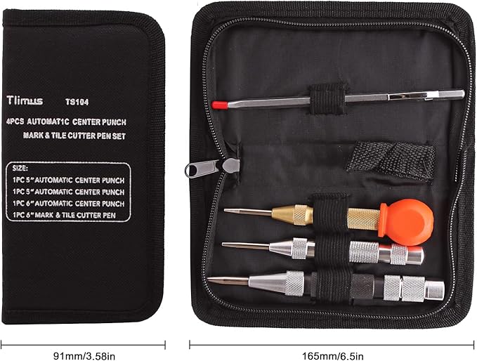 4 Pack 5 Inch and 6 Inch Automatic Center Punch Set, Adjustable Spring Loaded Center Punch and Metal Engraving Pen for Metal Wood Working with Tool Storage Bag