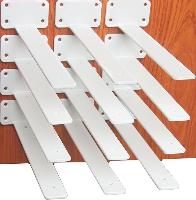 12 Pack - 11 inch White Hidden L Shelf Bracket (1/5 Inch Thicked) Iron Floating Shelf Brackets Rustic Industrial Metal Brackets for Shelf Support
