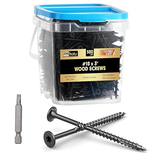 #10 x 3??Deck Screws, 500Pcs Star Drive Wood Screws, Rust Resistant Timber Screws for Timber/Log/Landscaping Wood, T25 Star Bit Included, Black