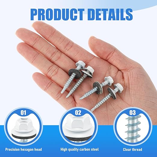 LEIFIDE 500 Pcs Metal Roofing Screws 10 x 1-1/2" Galvanized Hex Head Self Starting Metal to Wood Siding Screw(White)