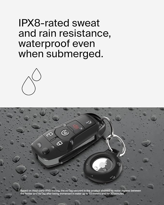 Belkin Waterproof Apple AirTag Secure Holder with Key Ring, Durable Scratch-Resistant AirTag Case, Protective AirTag Keychain Accessory for Keys, Pets, Luggage, Backpacks, and More - Black