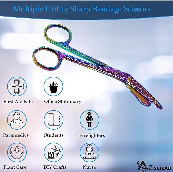 Set of 3 Assorted Pattern Nurse Doctor EMT Lister Bandage Scissors 5.5" (14cm), Stainless Steel, Premium Quality-Ideal Gift (PK13)